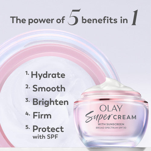 Olay Super Cream with Sunscreen SPF 30, Ultra Lightweight SPF Face Moisturizer